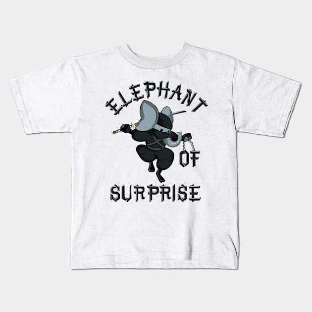 Elephant of Surprise | Funny Elephant Ninja Katana Kung Fu Kids T-Shirt by MerchMadness